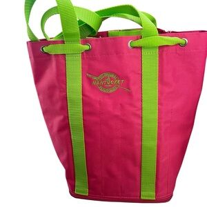 The Nantucket Diddy Bagg Canvas tote bag backpack in preppy pink and green new